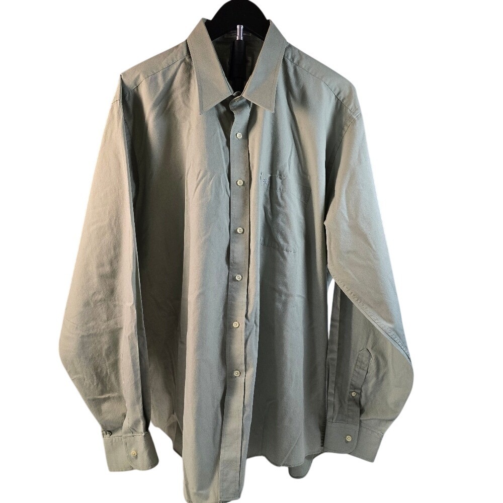 Pierre Cardin Mens Dress Shirt Sage Green Long Sleeve Button Down 18‎ 36/37